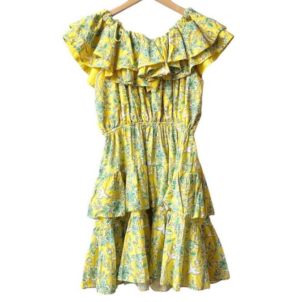 RHODE Yellow Floral Off-Shoulder Ruffle Mini Dress - Picture 10 of 16
